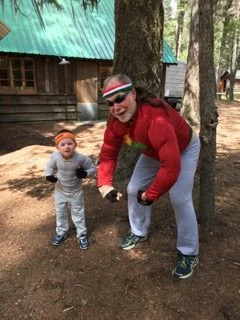 Speaker Jim Helleson (and sidekick!) at camp in 2016.