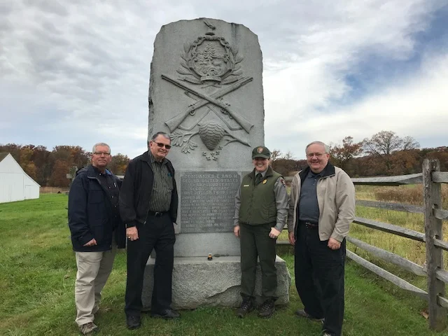 Vermont Sharpshooters monument. (L-R) Jeff Gates, Tony Major, Caitlin Brown & Chuck Cannon