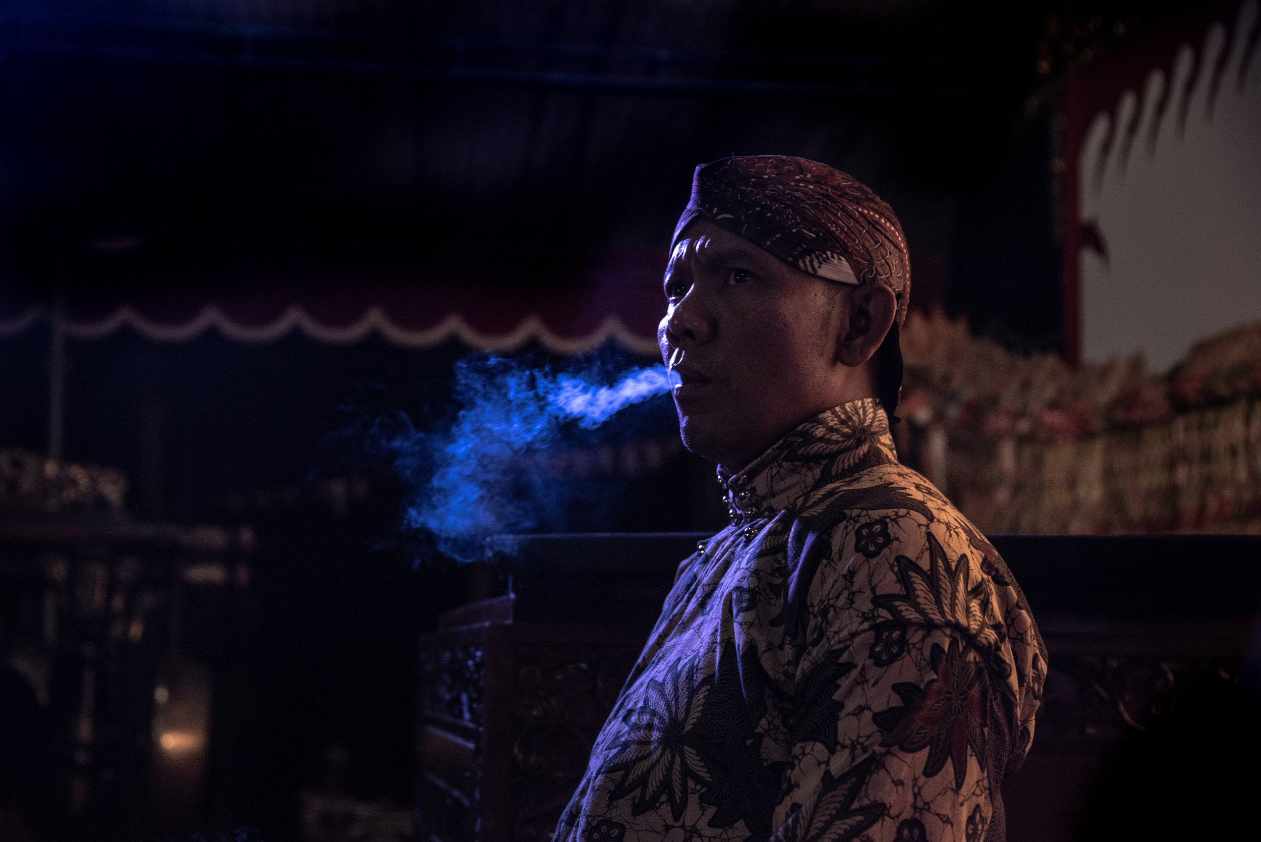 Ki Seno breathes smoke moments before he begins his performance