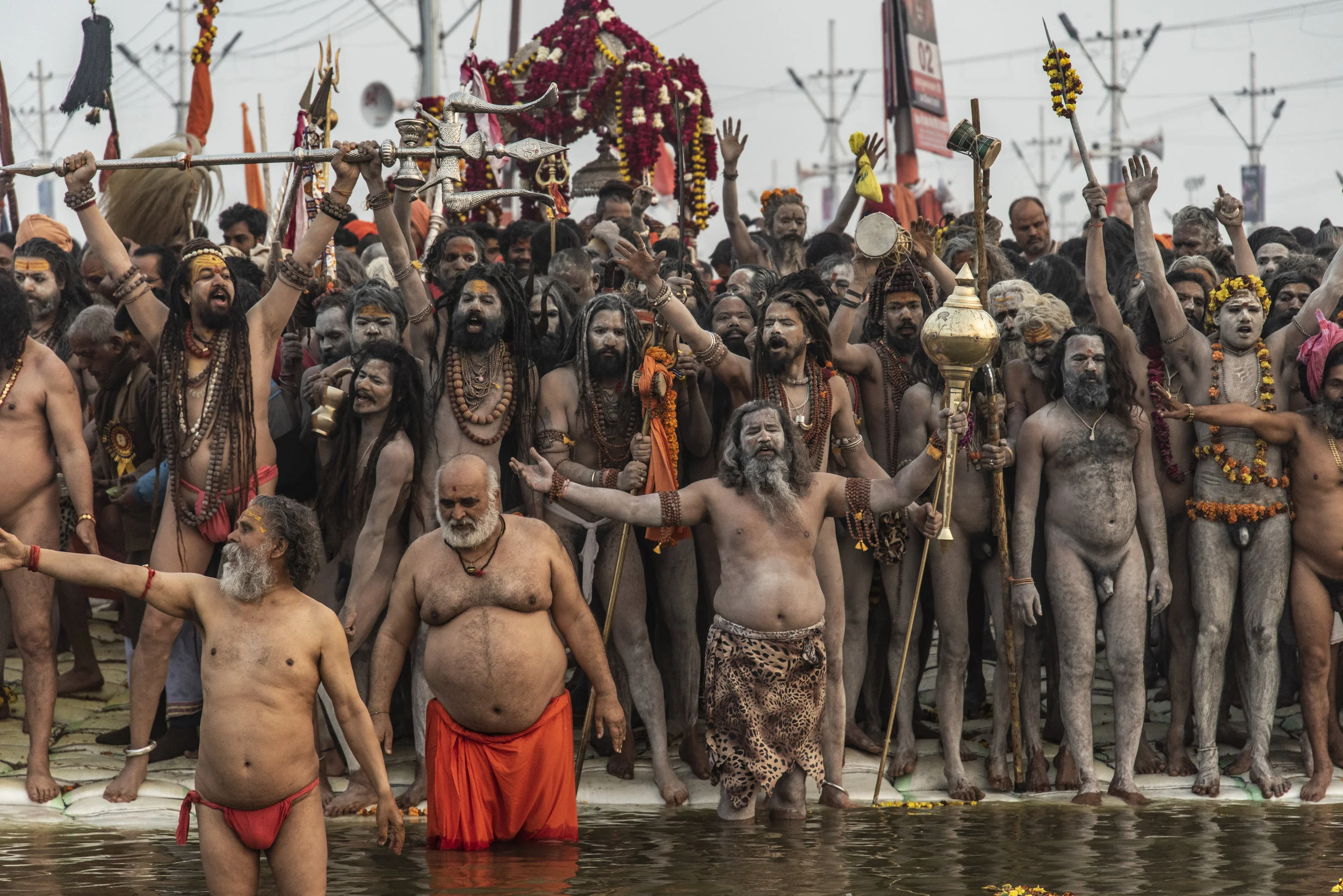 Hundreds of Sadhu’s prepare to rush into the Ganges for the celebration of Shahi Snan