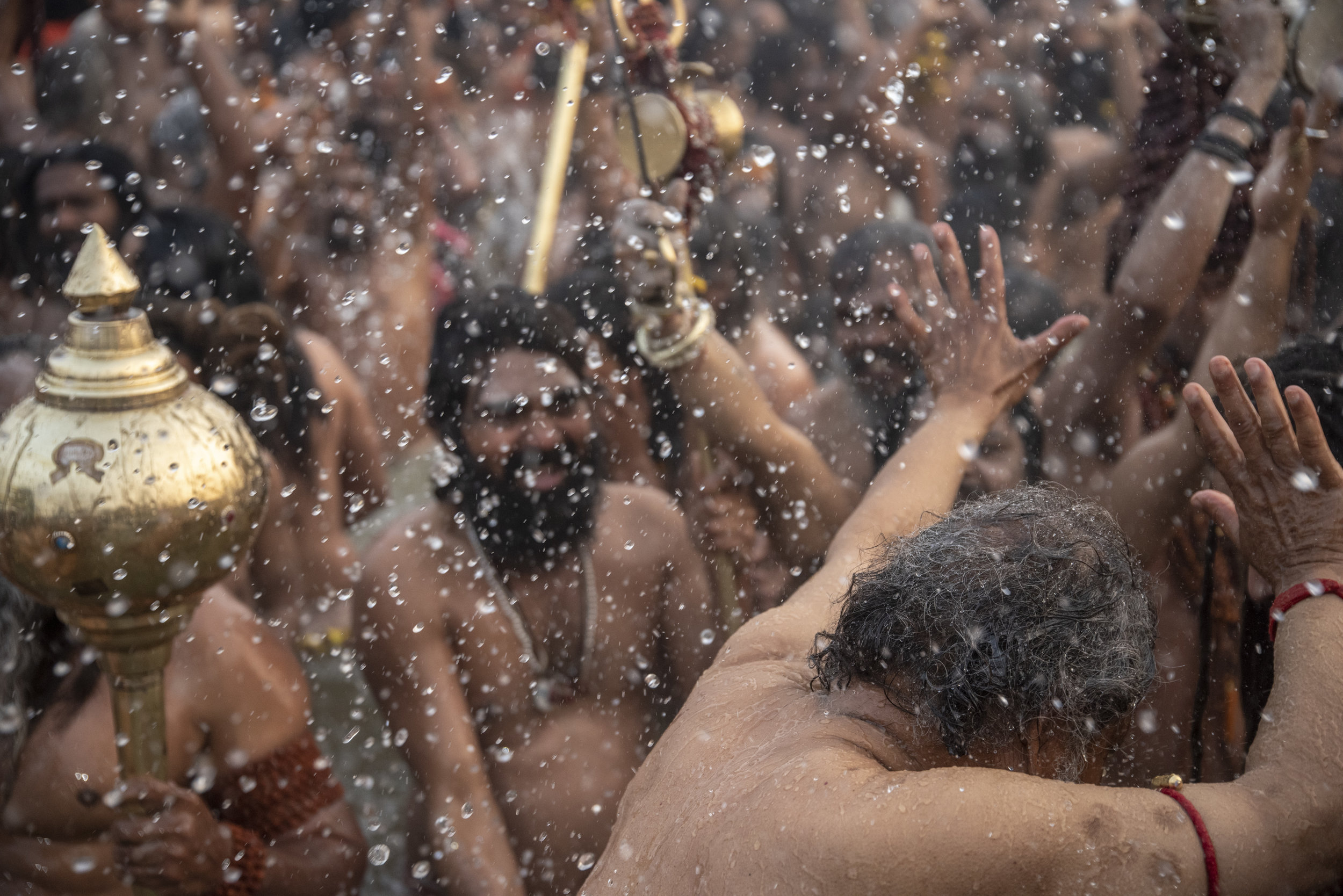  A frenzy of  Naga Sadhu’s celebrate Shahi Snan at Sangam, the confluence of three holy rivers.  