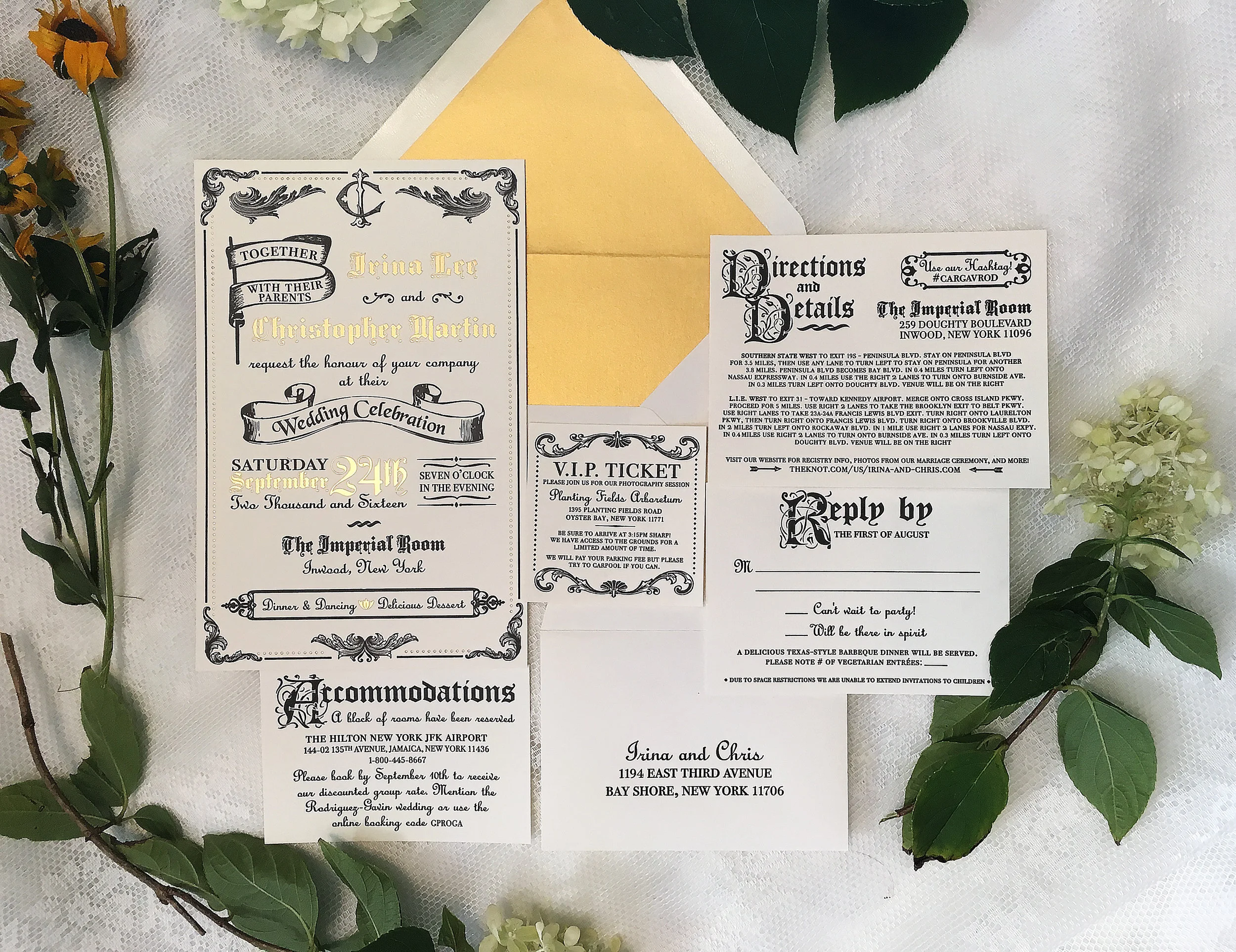  Vintage Wedding Invitation Suite - Letterpress and foil printing done by Dolce Press 