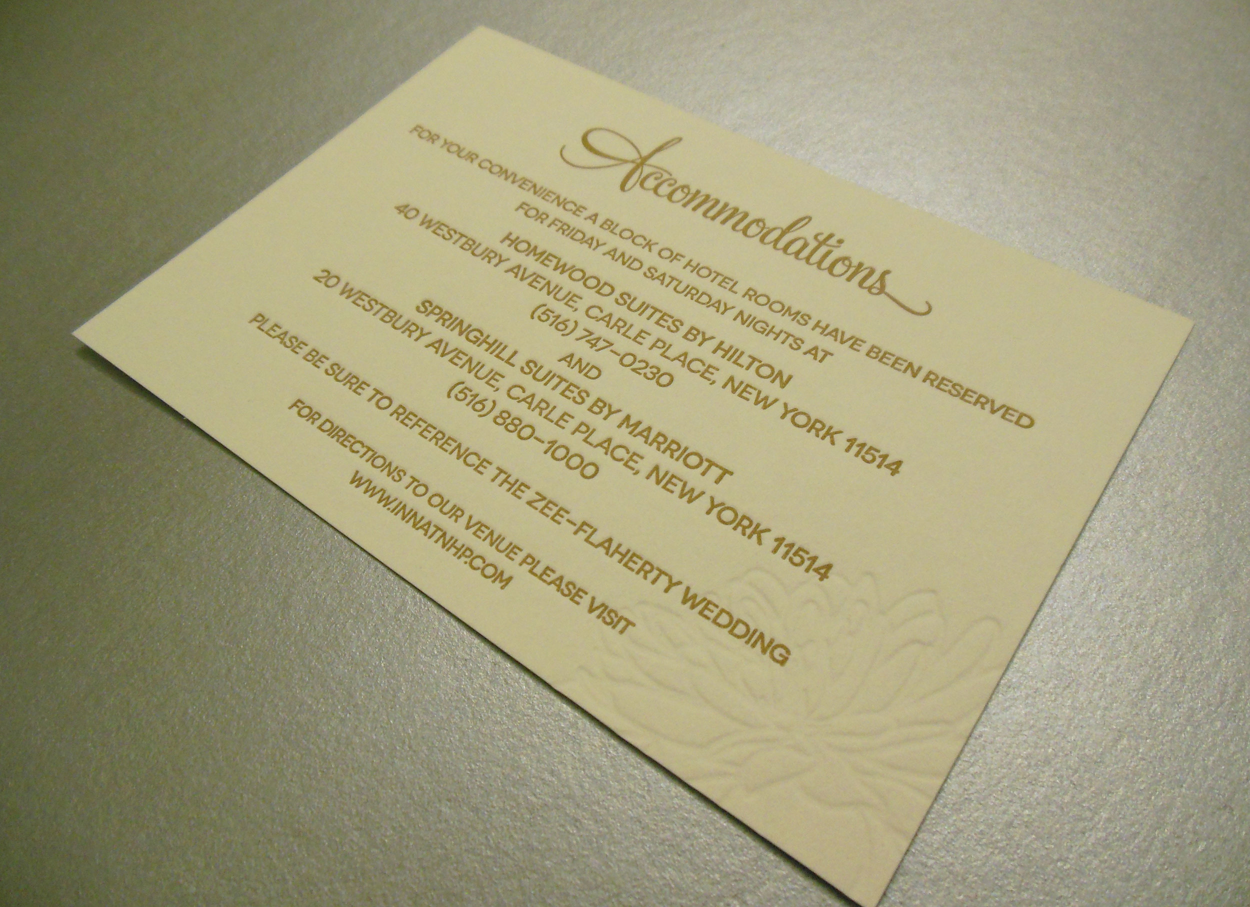  2 color letterpress printed Accommodations cards 