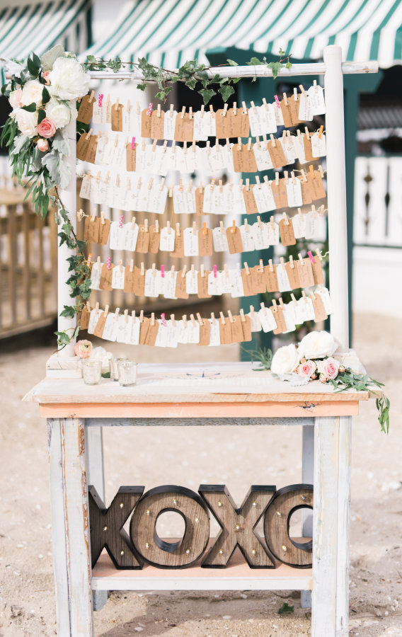 Gift tag place cards on vintage furniture