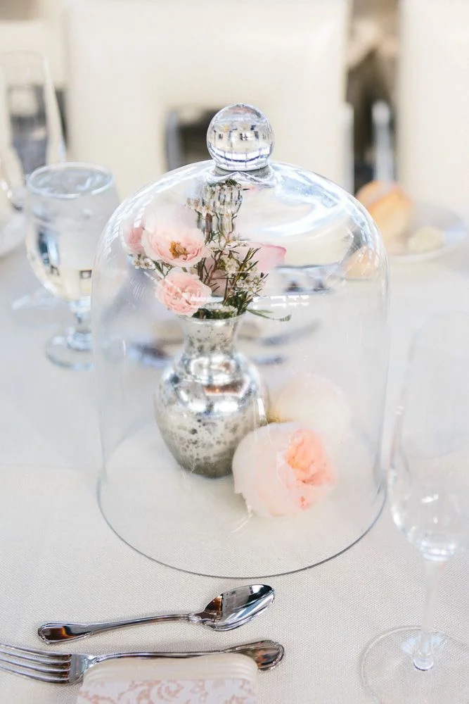 silver mercury vase with blush flowers