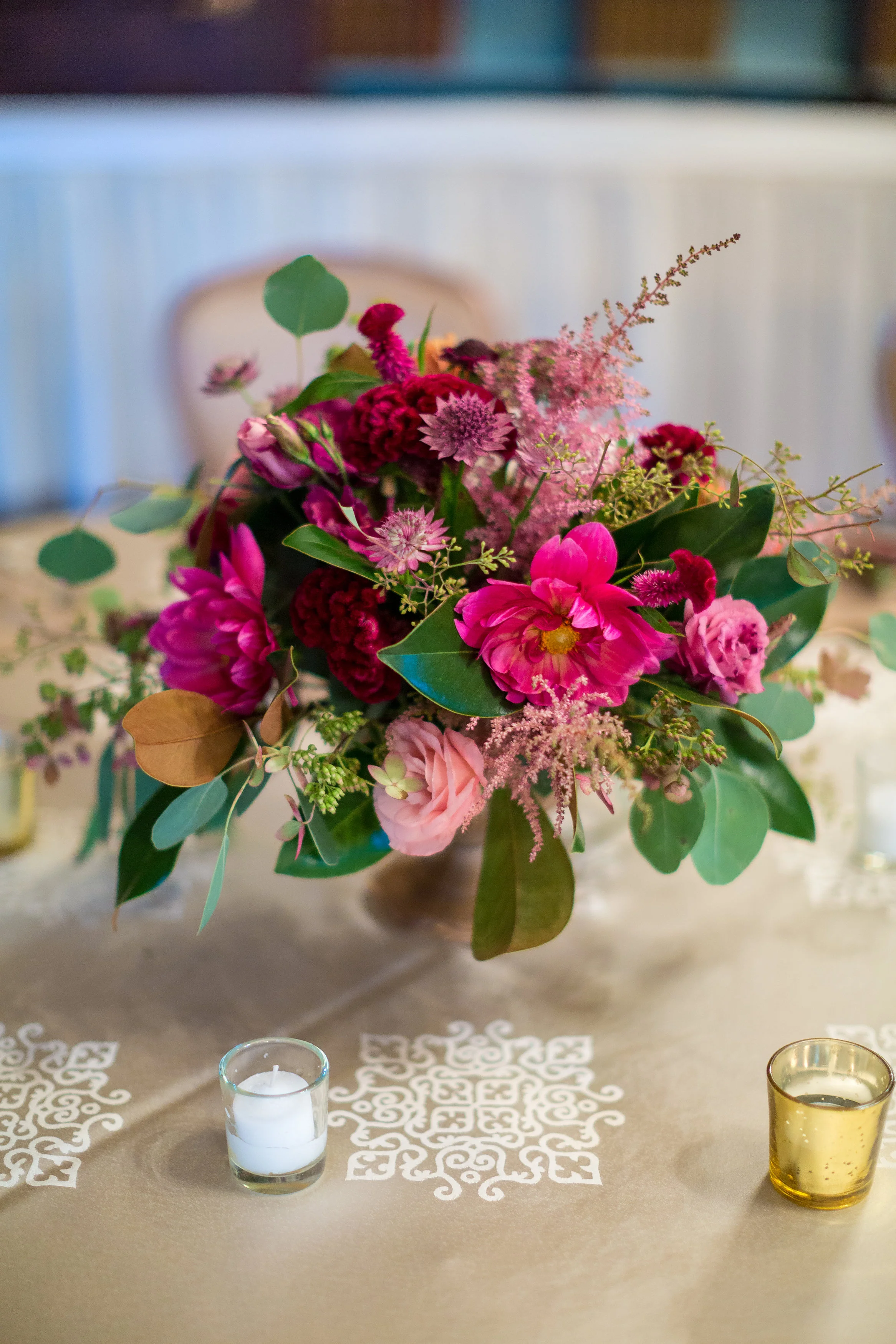 low jewel-tone centerpiece