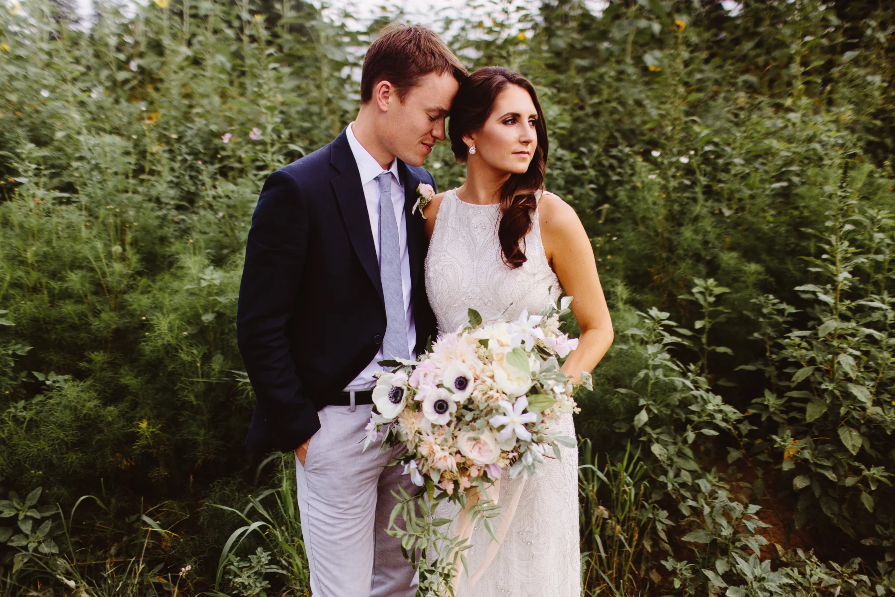 cascading bridal bouquet with anemone