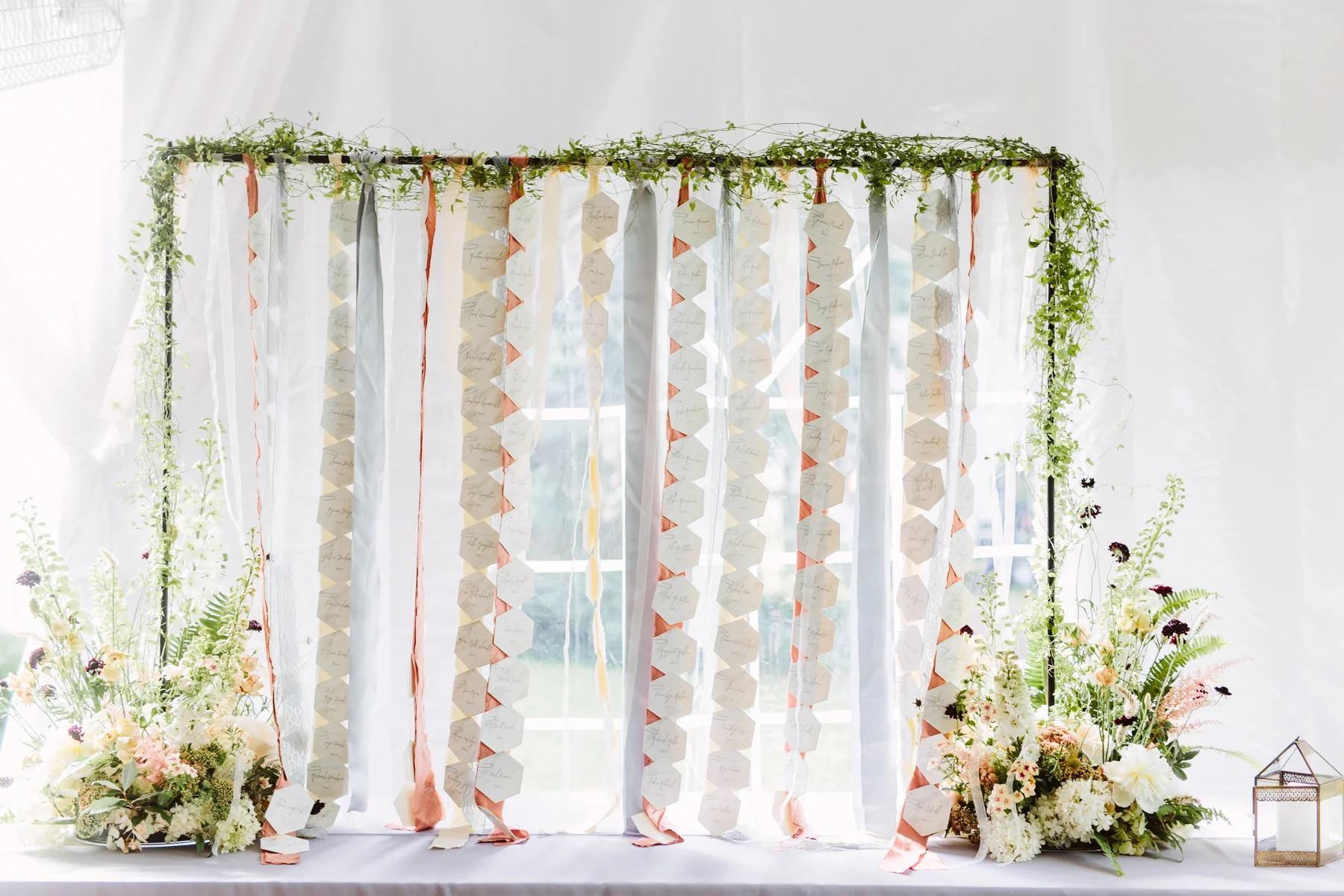 escort card display on ribbons