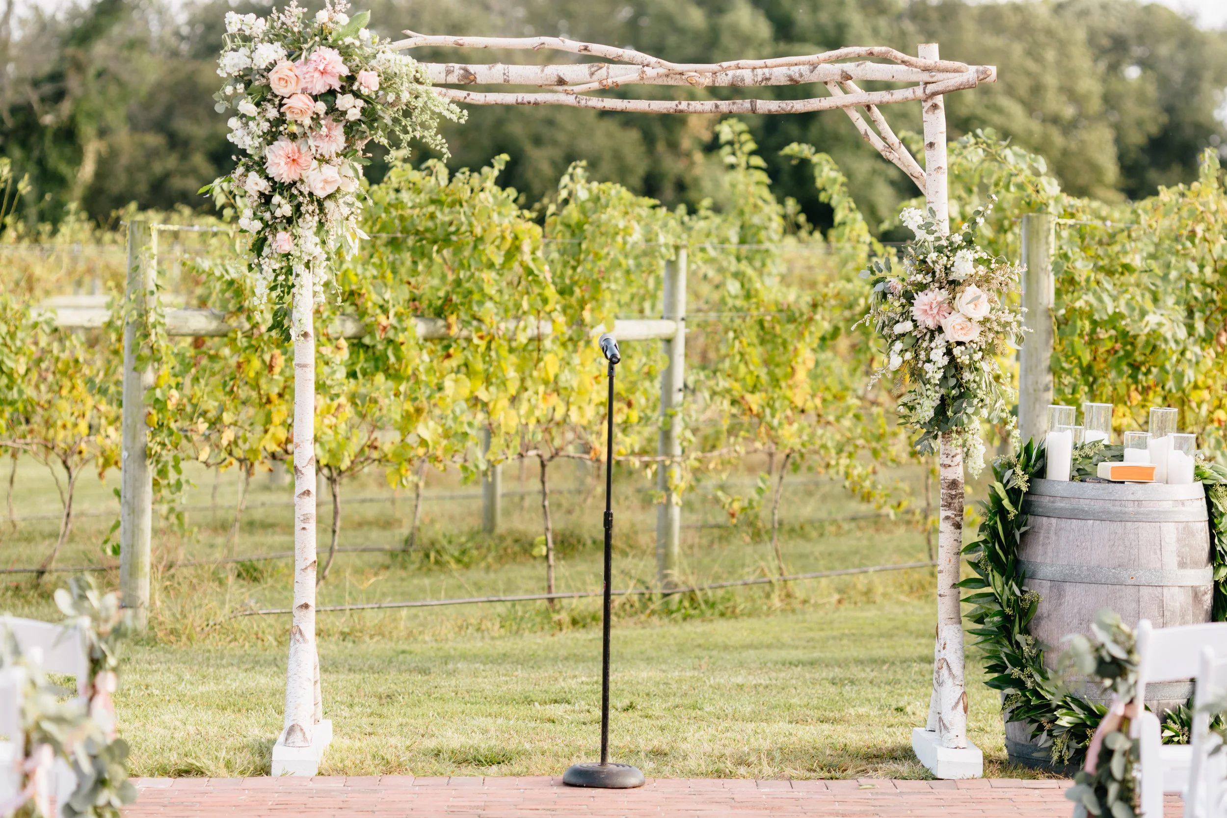white birchwood ceremony arch