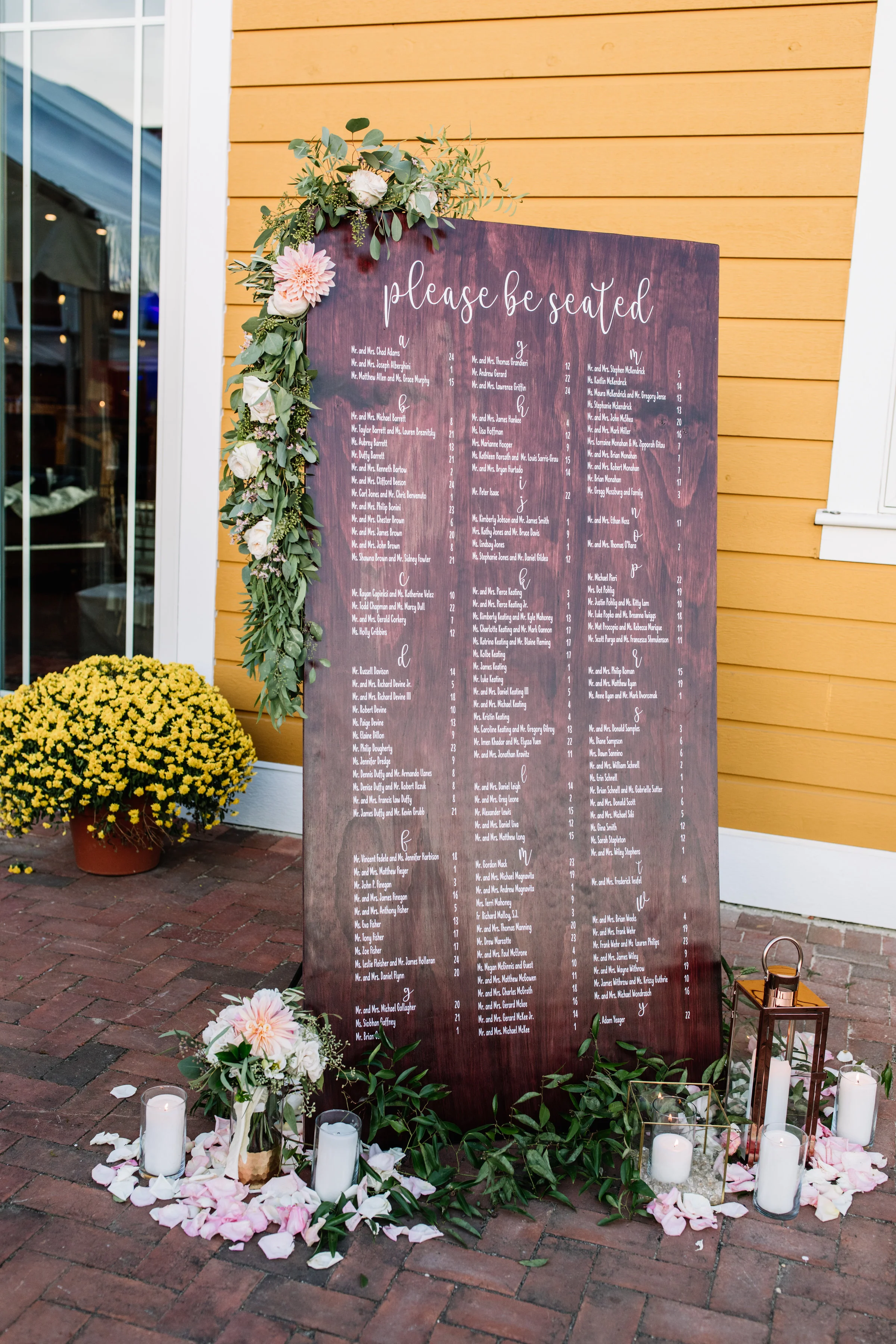 Long wood seating chart with vinyl