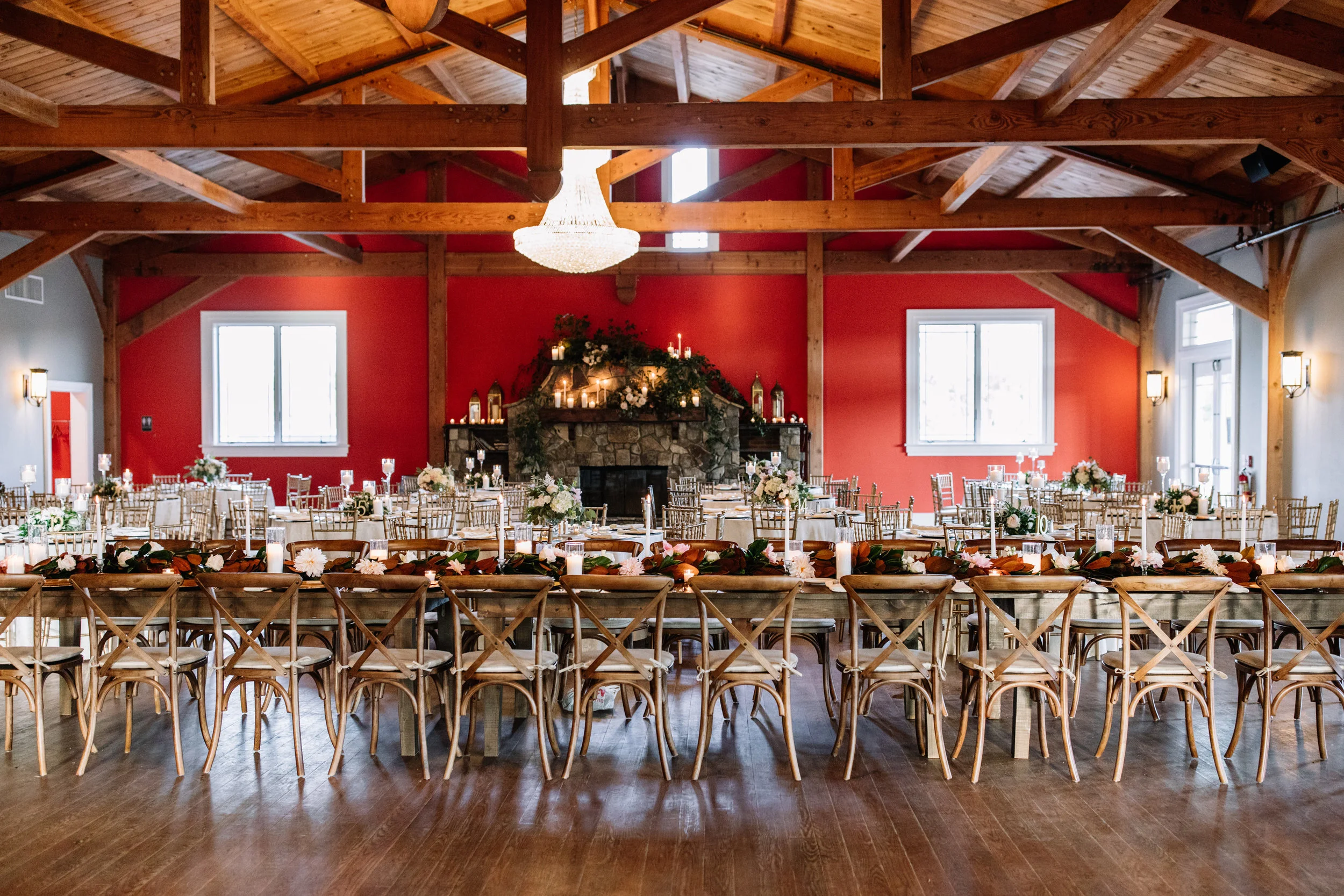 Long head table with magnolia garland