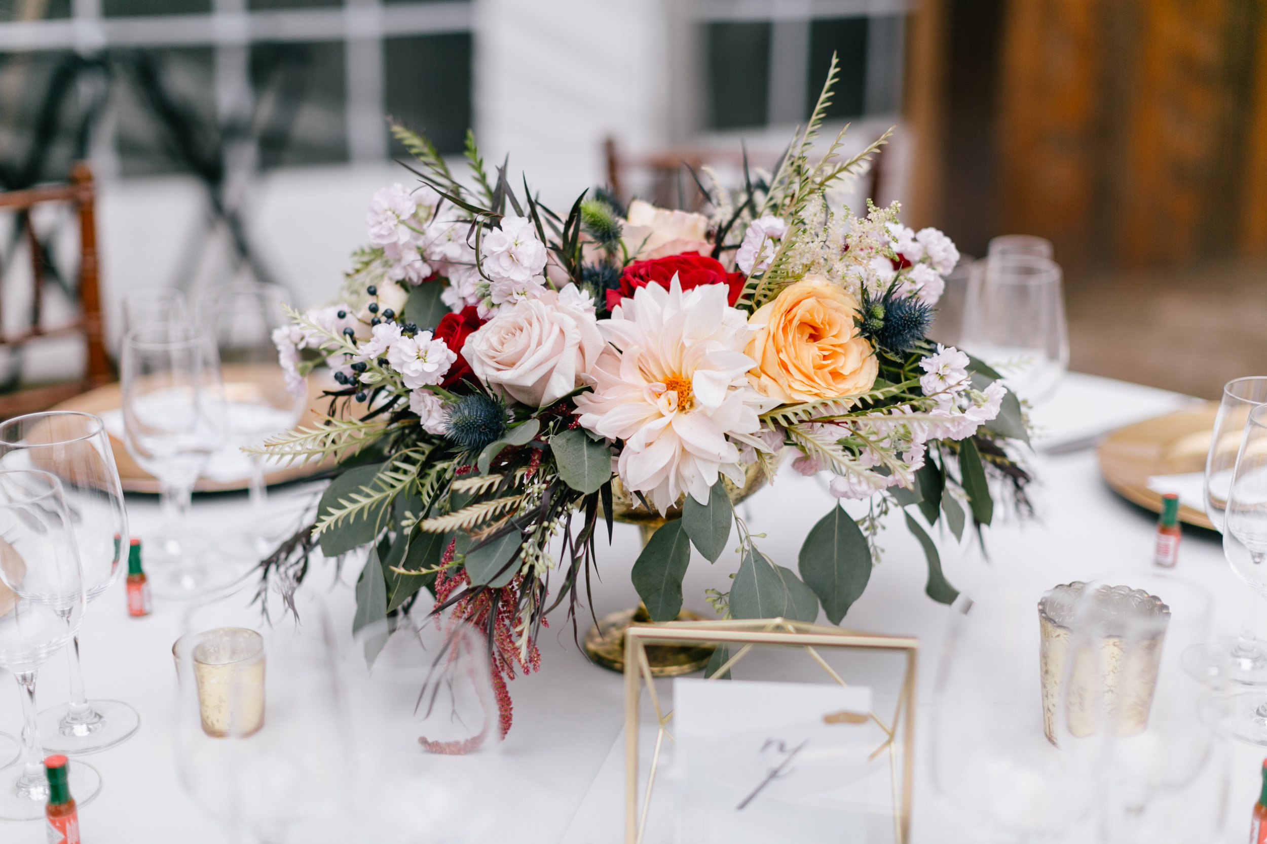 fall inspired centerpiece with jewel tones