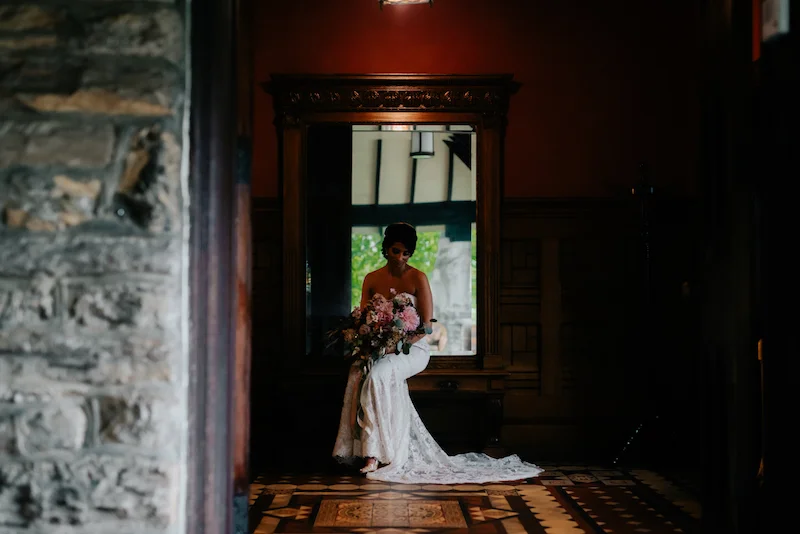 bride posing with bouquet