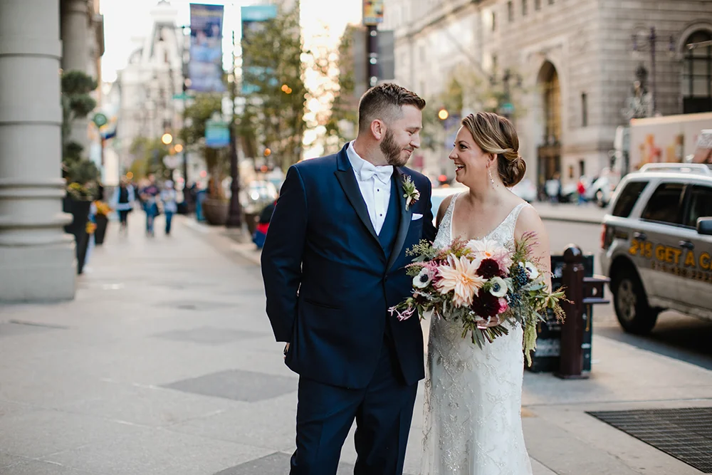 bride and groom in center city philadelphia