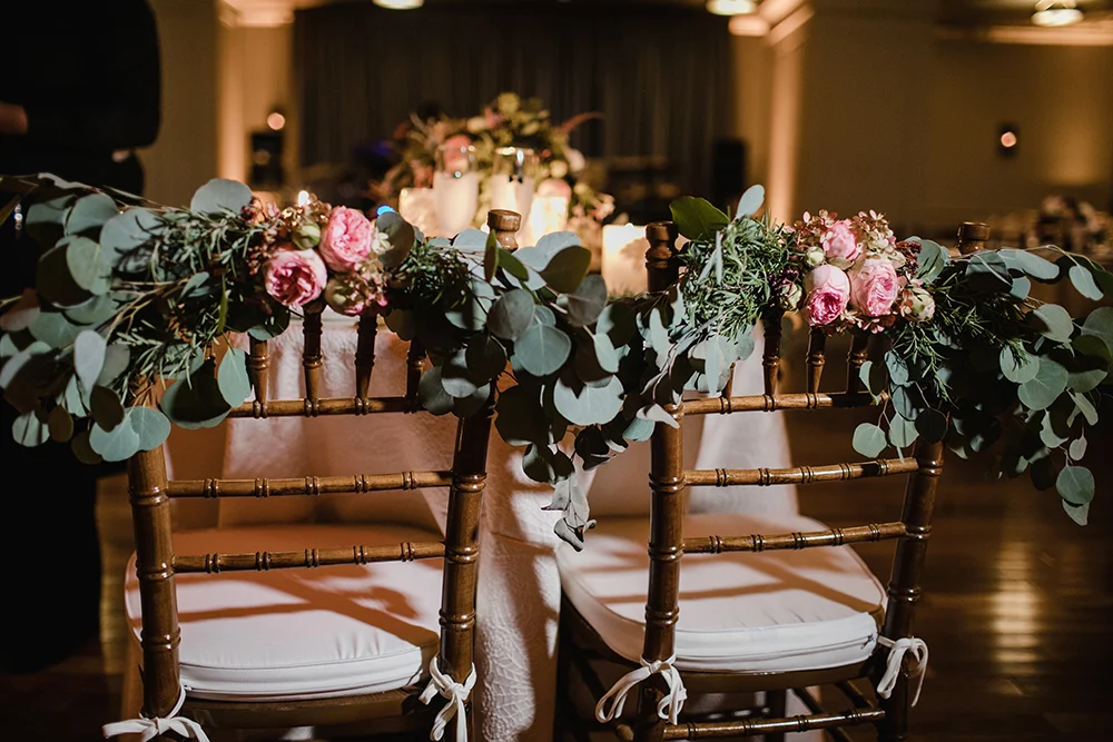 chair decor with greenery and flowers
