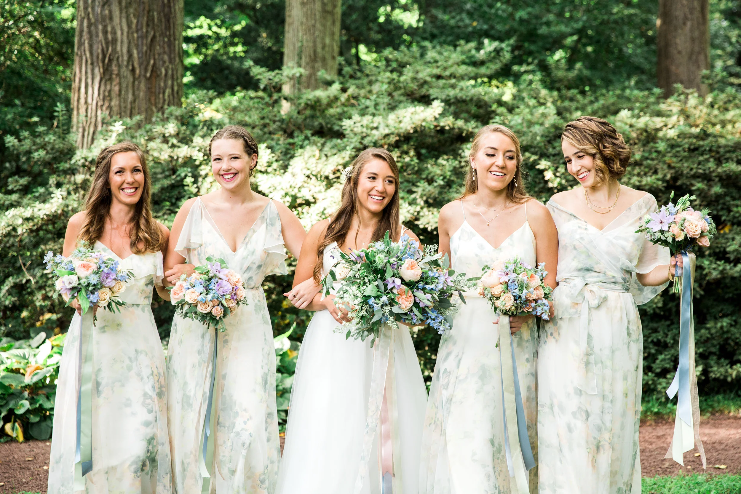 bridal party at Winterthur gardens