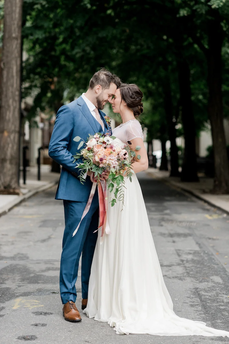 romantic photo of bride and groom