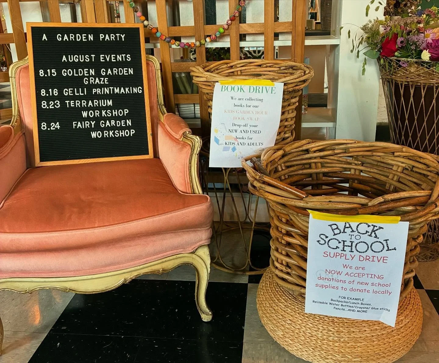 A Garden Party is Accepting Donations!
&bull;Back to School Supplies📓✏️ 
&bull; Kid&rsquo;s Garden Hr Bookswap📚 8/14, 10-11am
~If you have any school supplies or books you are willing to part with, we will collect them, and donate items to support 