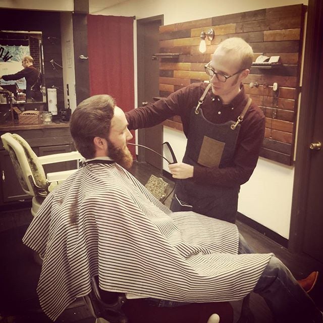 Bryan Eugene aka Clean Eugene  hard at work. #oldcrowbarbershop #barberlife #💈 #vintagebarbering #yeahthatgreenville #supportgreenville #buylocalgreenville #upstate #straightrazor