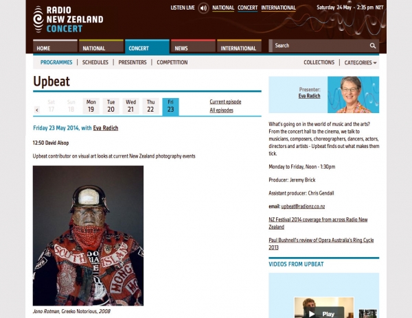 {Suite} Director David Alsop is now the visual arts contributor to Upbeat on Radio New Zealand Concert.