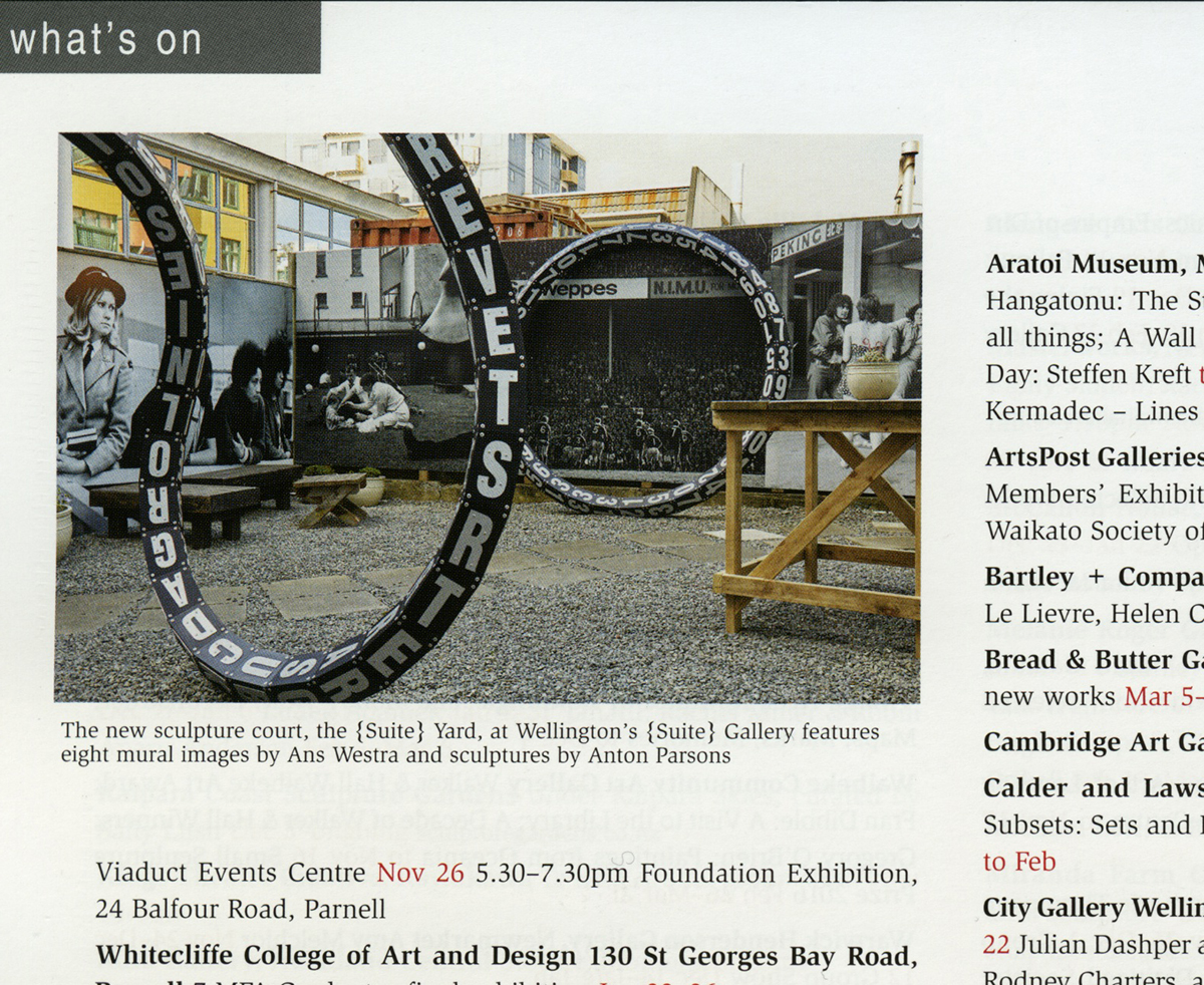 {Suite} Yard featured in What's On , Art News NZ, Summer 2015