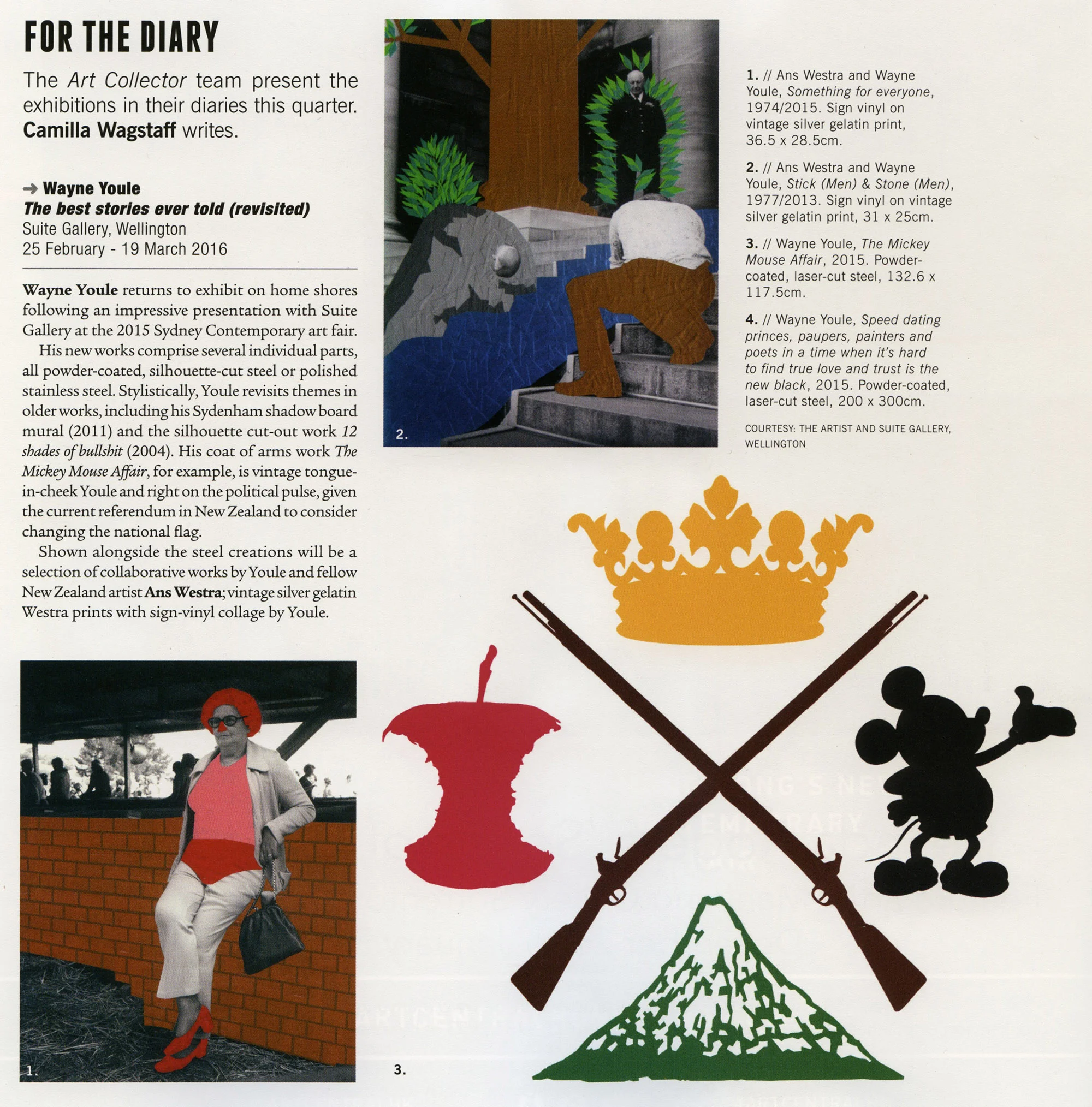 Wayne Youle 's upcoming exhibition The best stories ever told (revisited) is featured in Art Collector Magazine's For The Diary. Issue 75 Jan-Mar 2016.
