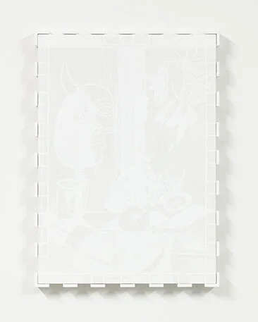  Simon Attwooll,   Ton tonton (blanc),  2020 acrylic and screen-print on ACM panel in artist frame 315 x 430 mm [Private collection]  ______ 