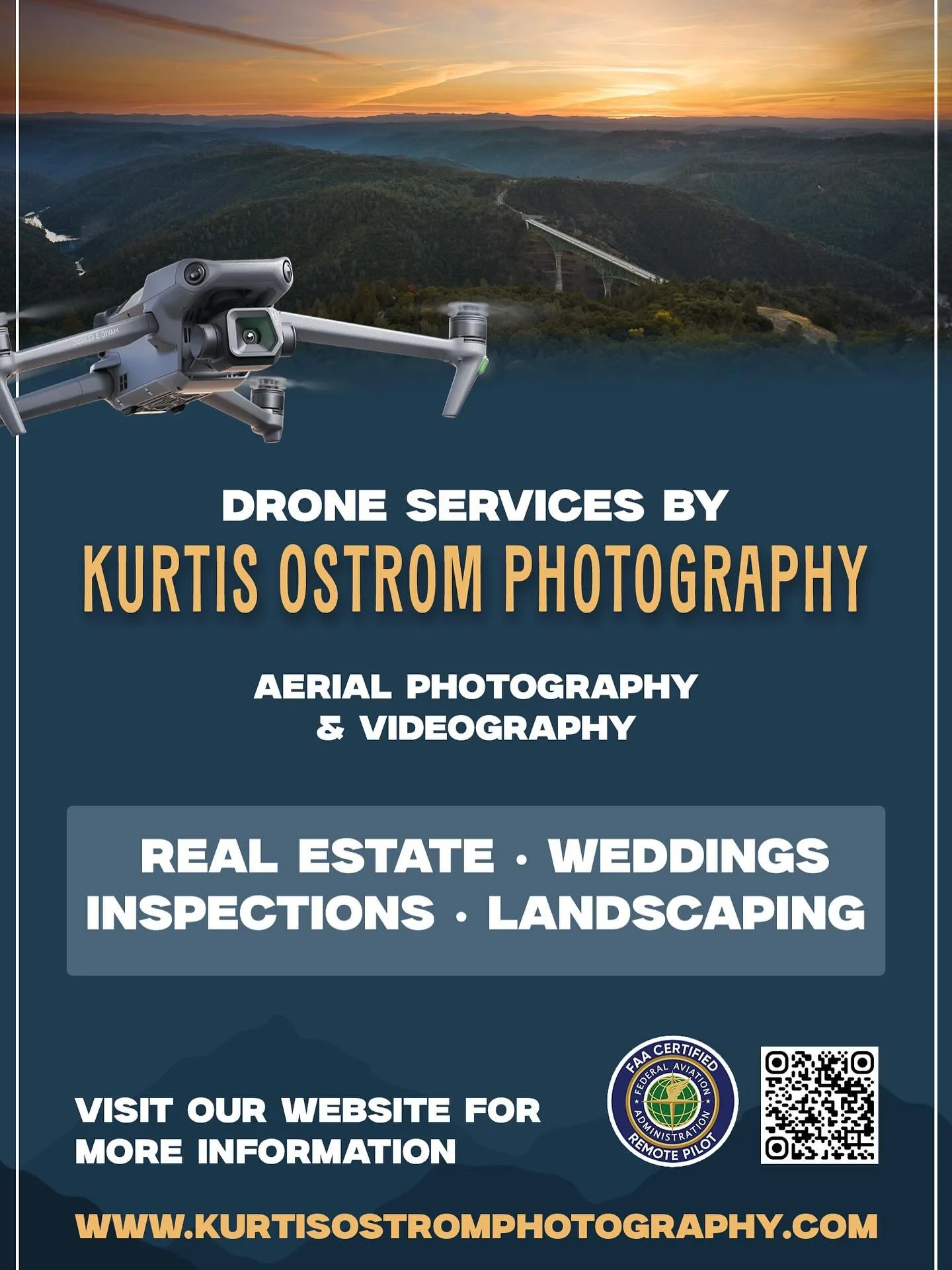 I’m excited to share that Kurtis Ostrom Photography now offers aerial drone photography and videography! Whether you’re looking to showcase a property, capture a wedding from above, document landscaping projects, or perform site inspectio
