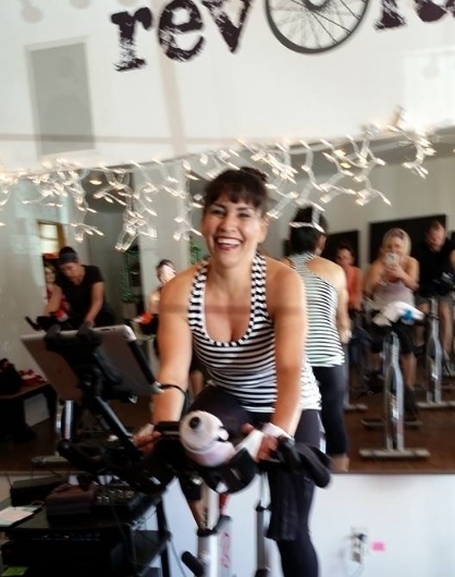 Margarita kicking off a charity SPIN class to benefit St. Elizabeth Shelter.