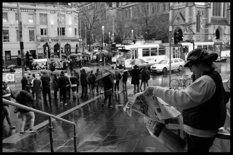 View of Swanston Street from Federation Square, Melbourne.