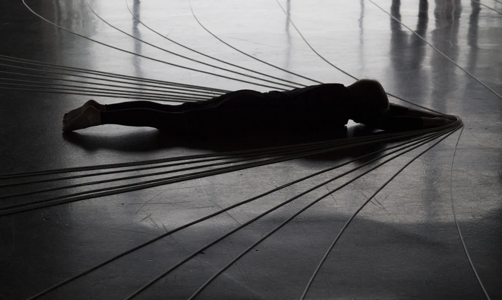 Linear Progression : Trombone Slide -> horizontal plane stretching and articulating the space. mobius/808 infuse : June 14, 2014 @Boston University 808 Gallery photo: Daniel S. DeLuca