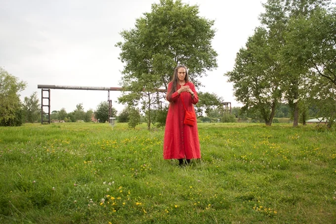 photo credit above -I Have to Leave, durational performance by Marilyn Arsem, Blow! 8 International Performance Art Festival, Ilsede, Germany. June 2012. Photo by Insa Wagner photo credit right -Seven Disappearances, seven hour audience interactive performance by Marilyn Arsem, Time Space Body Object: Part 4, Isles Art Initiative, Spectacle Island, Boston Harbor, August 2015. Photo by Nabeela Vega
