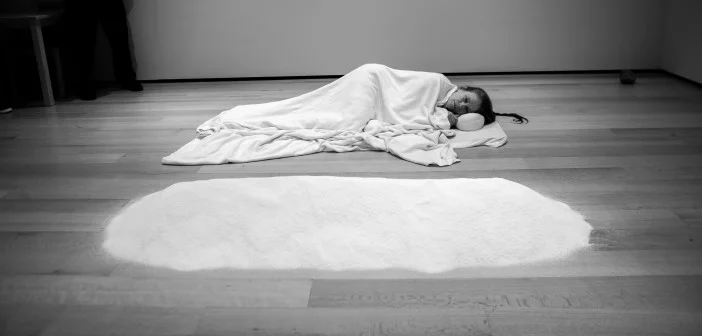 ‘Salt’, Day 99 in ‘100 Ways to Consider Time’, Marilyn Arsem. Photo Credit: Vela Om