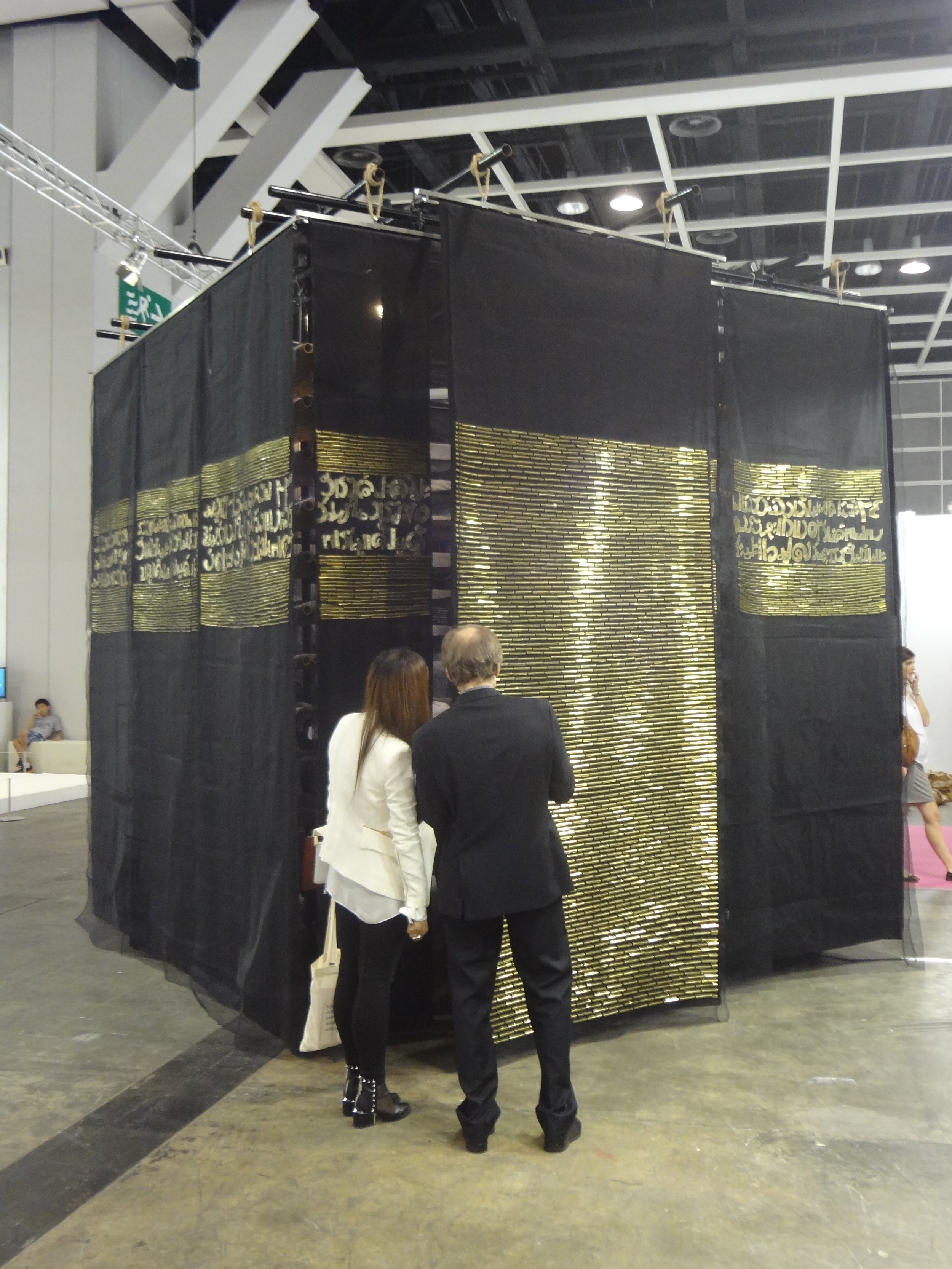  78, 2014, Steel Scaffolding, Bamboo, Fabric, Embroidery, Courtesy of the Artist. 350 x 350 x 350 cm 