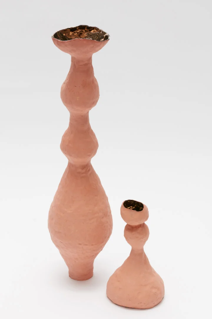 1.Uneasy Vase, Hand built, Terracotta 69cm height, 15cm diameter 2016 2. Sitting Form, Hand built Terracotta 32cm height, 15cm diameter 2016 .jpg