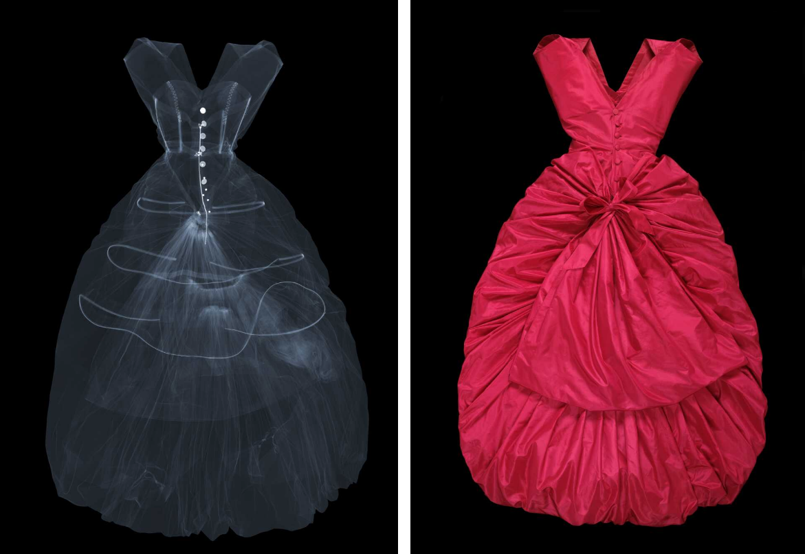 Silk taffeta evening dress, Balenciaga, 1954. Museum no. T.427-1967. © Victoria and Albert Museum, London. X-ray by Nick Veasey, 2016. © Nick Veasey.