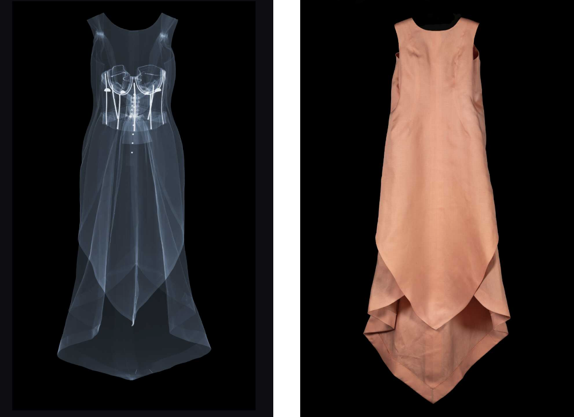Evening dress, Balenciaga, 1965. Museum no. T.435-1985. © Victoria and Albert Museum, London. X-ray by Nick Veasey, 2016. © Nick Veasey.