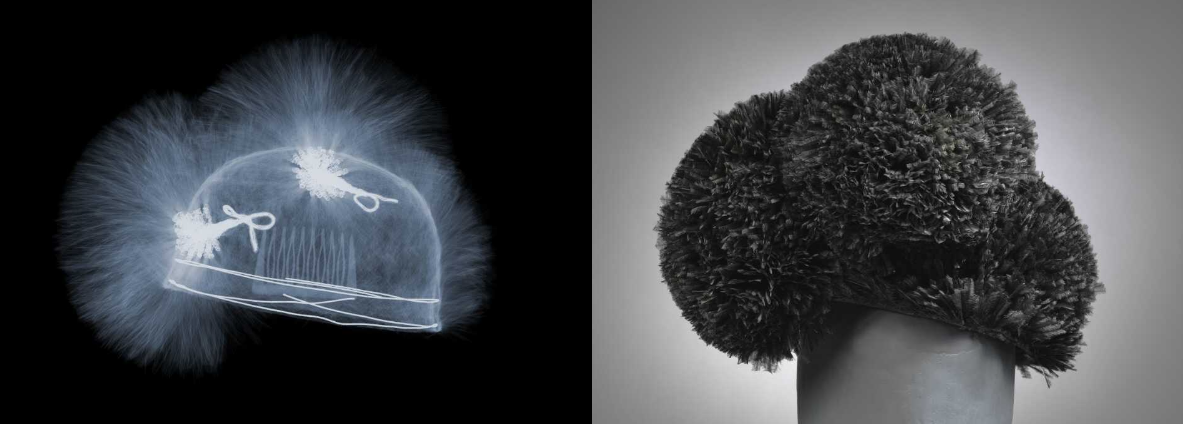 Ostrich feather hat, Balenciaga, 1955 – 60. Museum no. T.60-1974. © Victoria and Albert Museum, London. X-ray by Nick Veasey, 2016. © Nick Veasey.