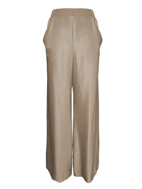 E P O K Wide Leg PJ Silk Trousers with Pockets Shale Beige