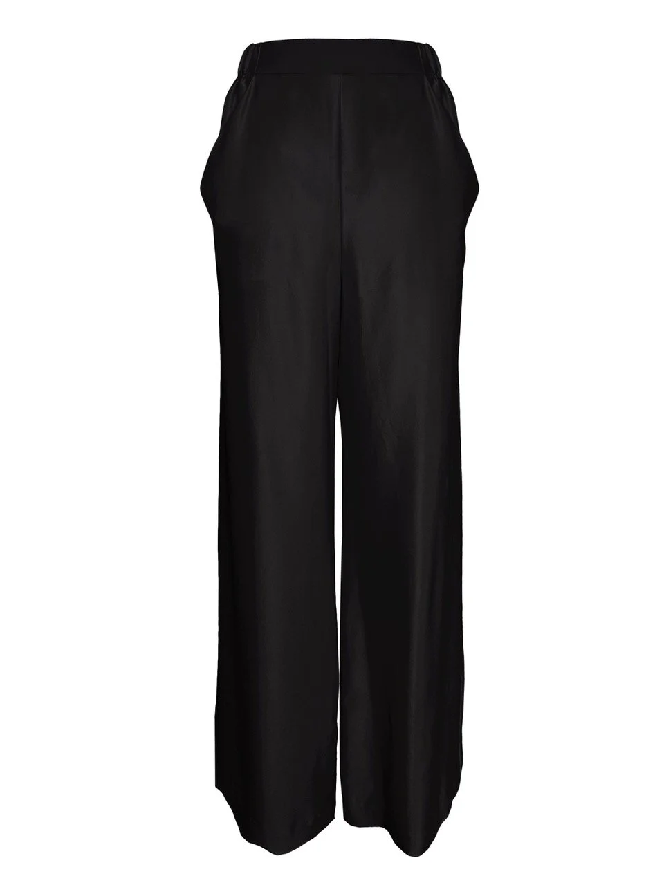 E P O K Wide Leg PJ Silk Trousers with Pockets Onyx Black
