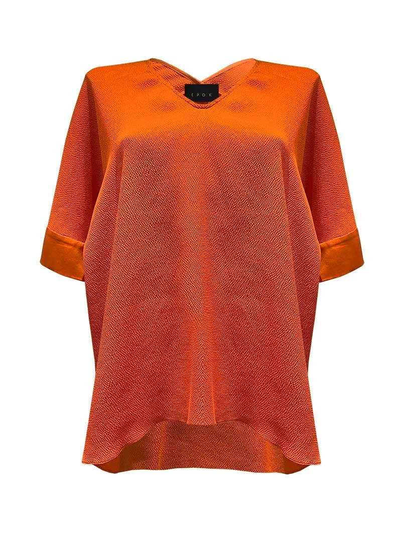 E P O K Hammered Silk Kaftan Cuff Blouse Sun Orange