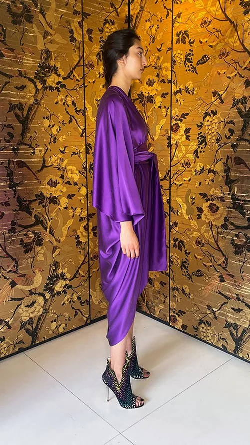 purple silk wrap dress Adjustable Strap A-Line Faux Wrap Maxi Dress