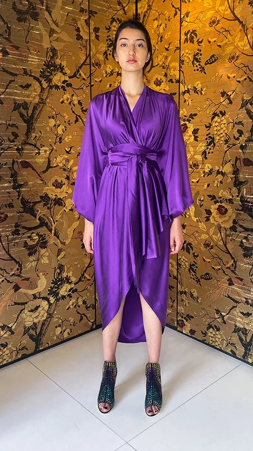 purple silk dress Silk satin radzimir purple open back dress