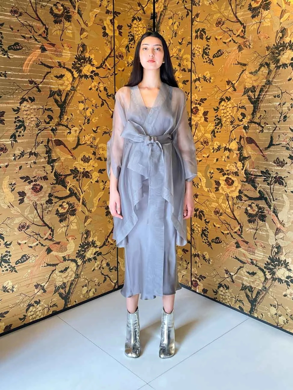 slim fit dress slacks Asymmetrical Ruched Origami Bodice Dress 2565
