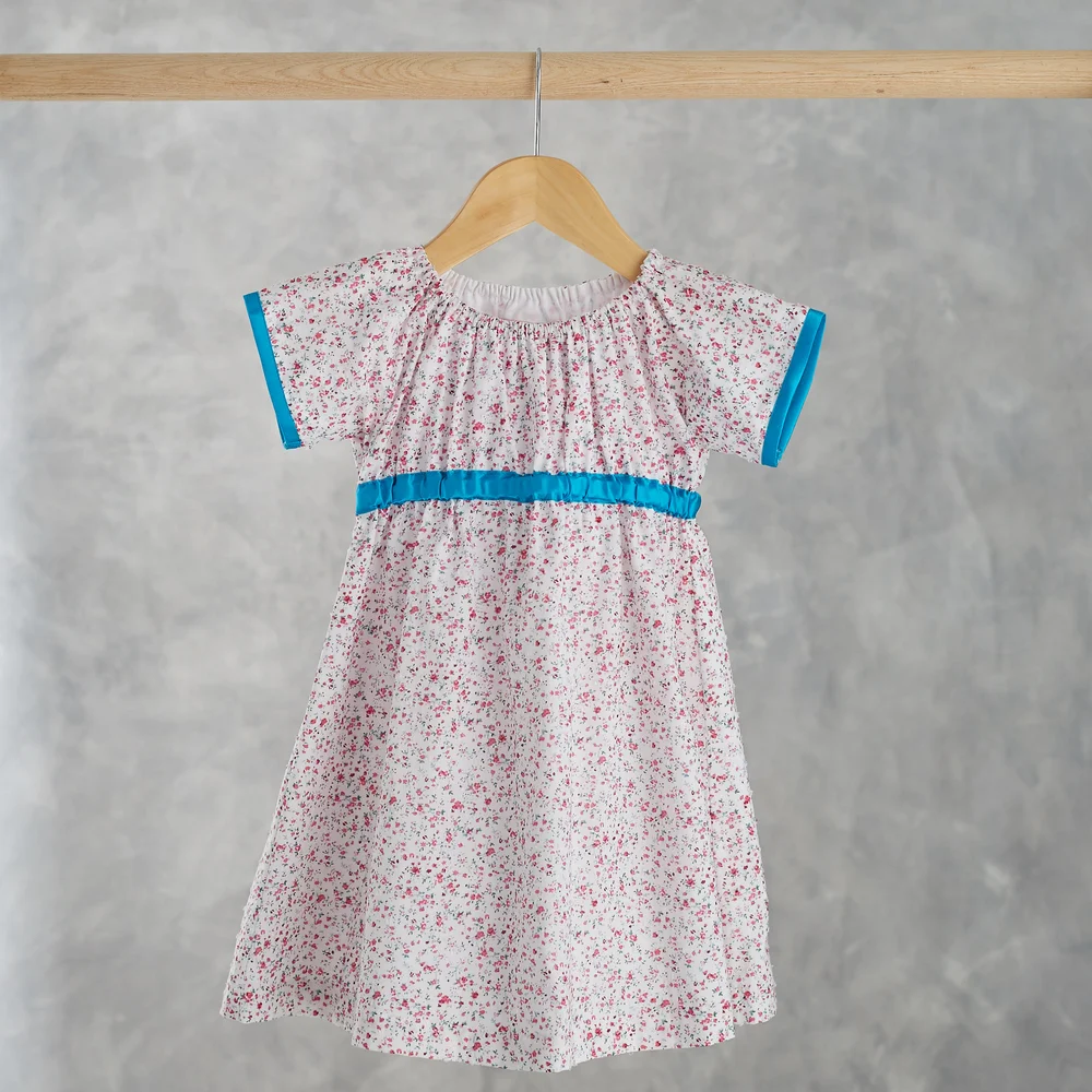 Ditsy Pink Floral and Turquoise - Empire Dress  JuniperBerry Kids
