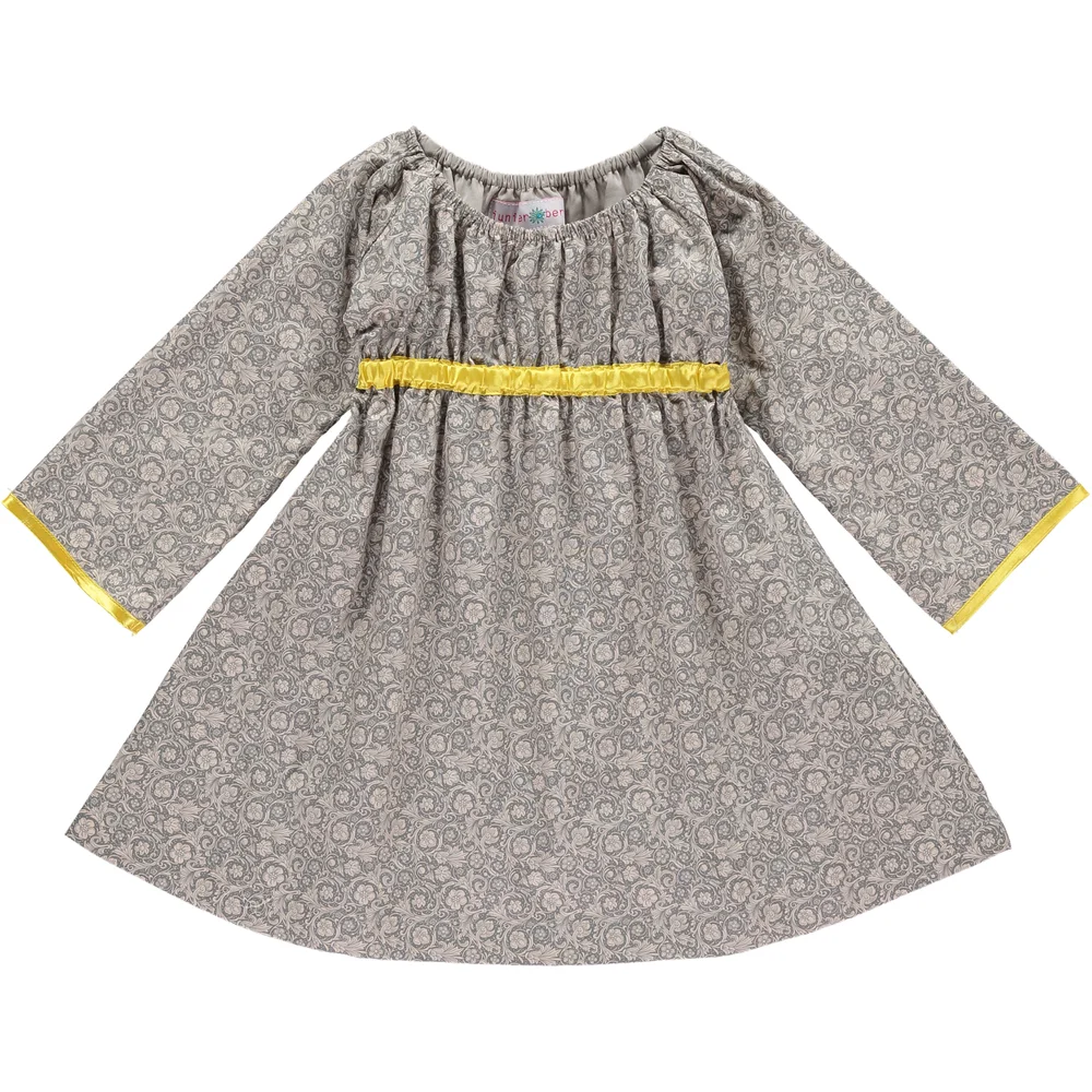 Grey Floral and Yellow - Long Sleeved Empire Dress  JuniperBerry Kids