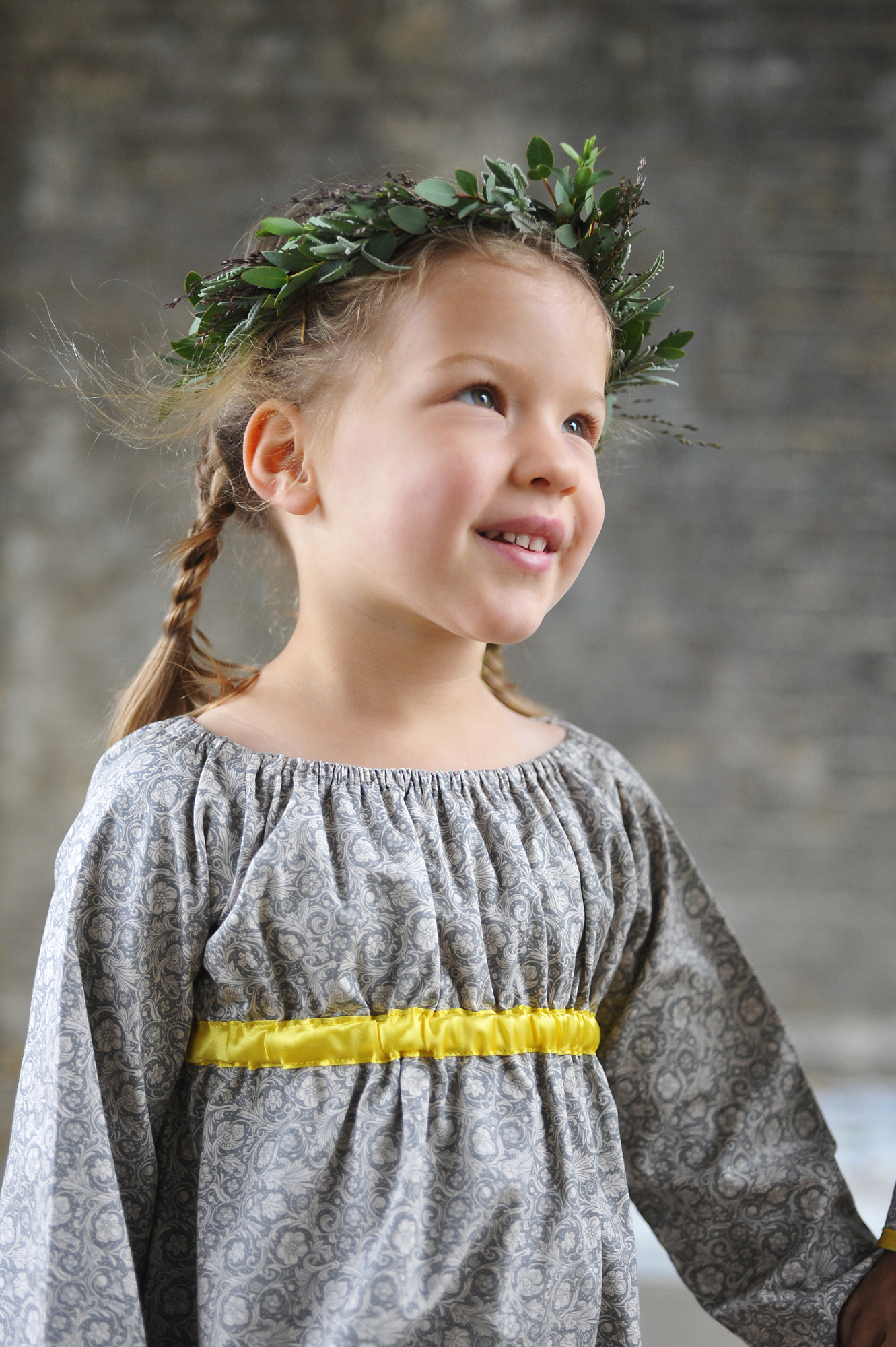 Empire line dress - grey floral and yellow