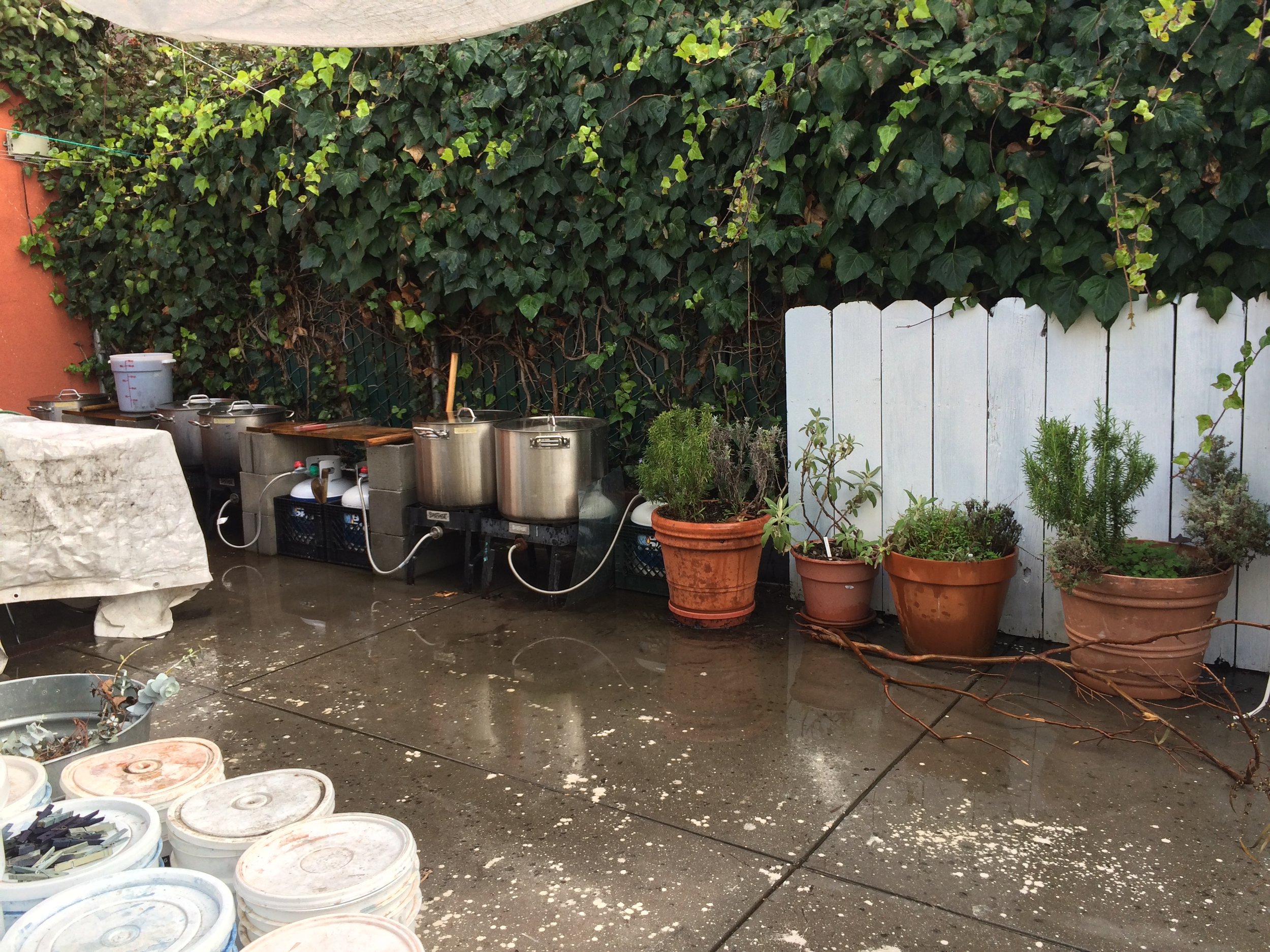 Butane stoves for dyeing outdoors—which Kristine recommends particularly when using indigo