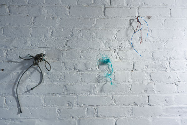 Installation view. Ready-mades: Fragile rope fragments found on the Atlantic beach of Morocco. Photo: Hulda Rós Guðnadóttir.