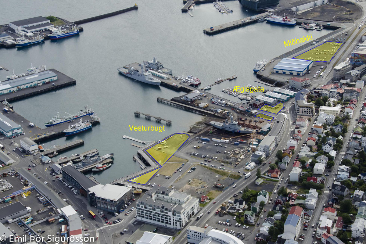 The possible locations at Reykjavik midtown port